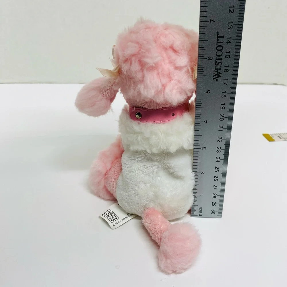 Fiesta Pink & White Setting Poodle Plush Toys 6.5 inches tall Bows on Her Ears